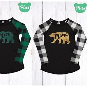 1x  PLUS WHITE BLACK PLAID VELVET MAMA BEAR SHIRT